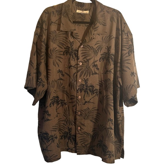 Tommy Bahama Men's Short Sleeve Button Down Shirt, 100% Silk, XXL, Green/Black - Picture 2 of 10